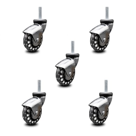 Service Caster 3 Inch Bright Chrome Hooded Polyurethane 10mm Threaded Stem Casters SCC, 5PK SCC-TS03S310-PPUBD-BC-M1015-5